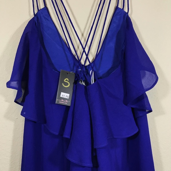 Vneck hi low spaghetti strap layered spring dress - Picture 4 of 7